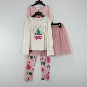 btween‎ Girls Christmas Outfit Set Top Leggings Tutu Skirt Size 6 NWT